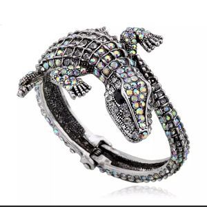 Silver titanium irridescent crystal alligator crocodile goth chic bracelet new